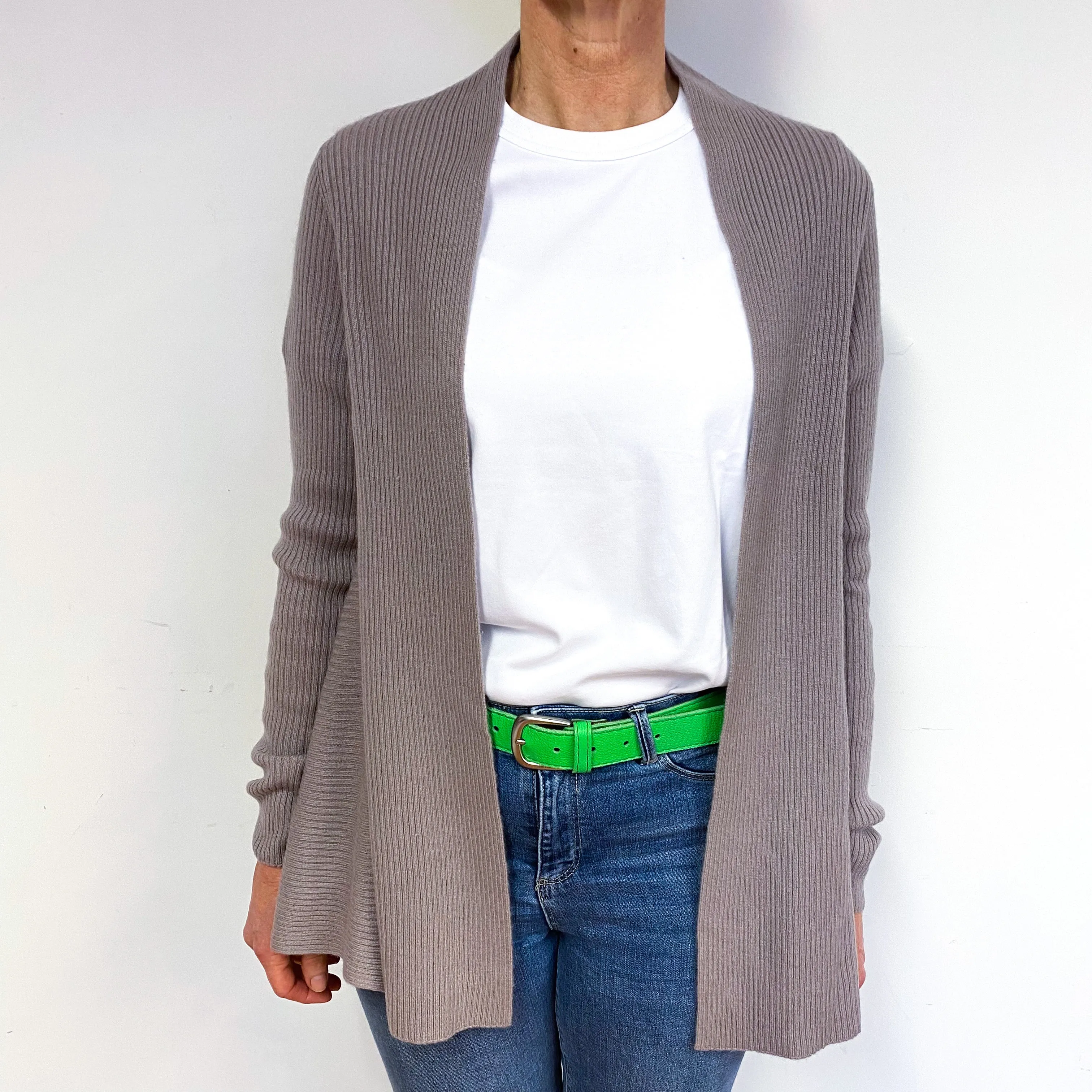 Mink Brown Ribbed Cashmere Waterfall Cardigan Medium