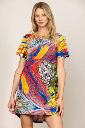 MULTICOLOR ANIMAL PRINT BABYDOLL SHORT SLEEVES MINI DRESS D5105
