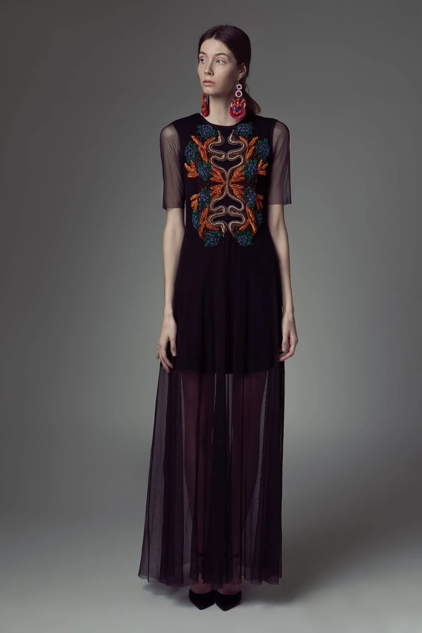 Net embroidered long gown