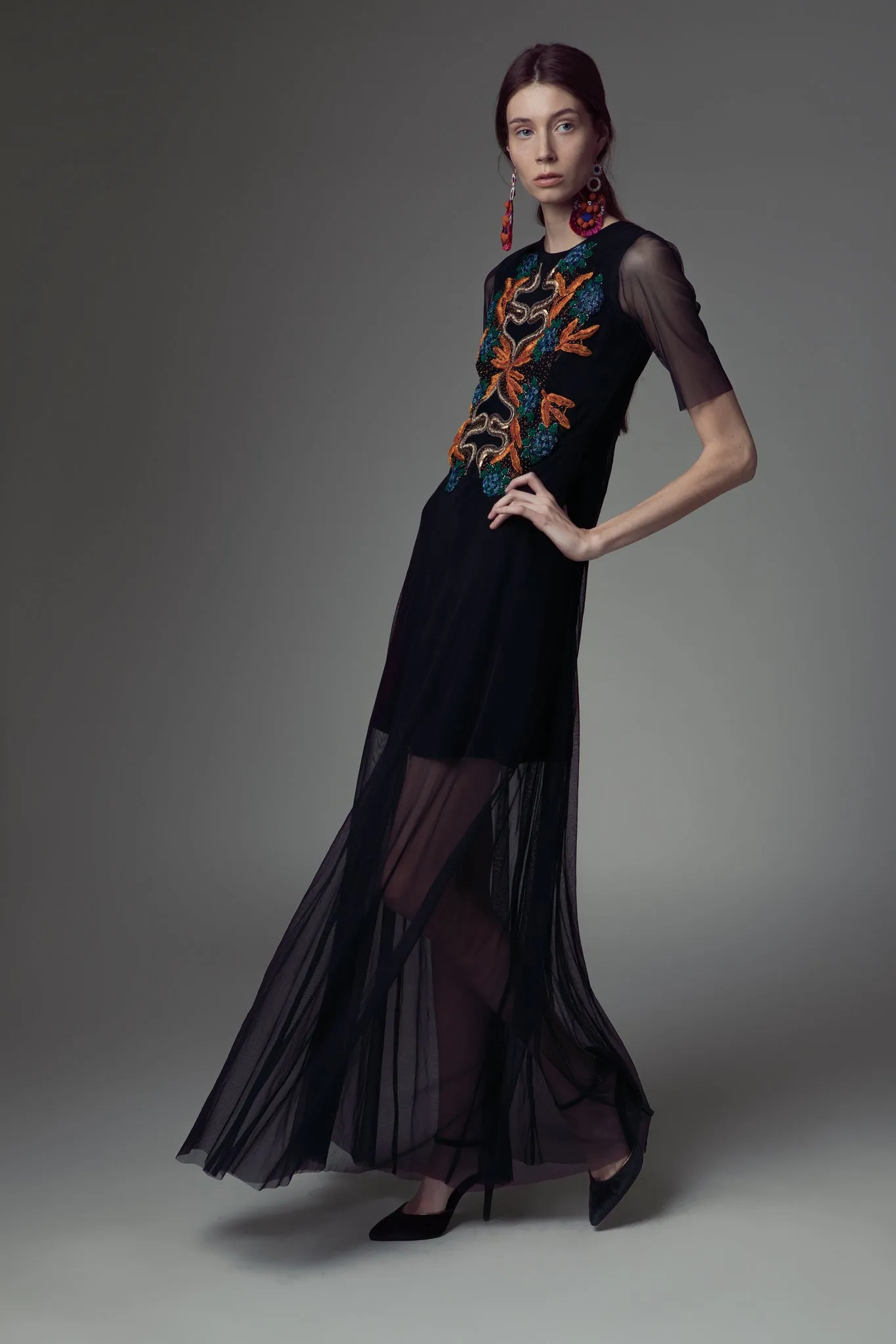 Net embroidered long gown