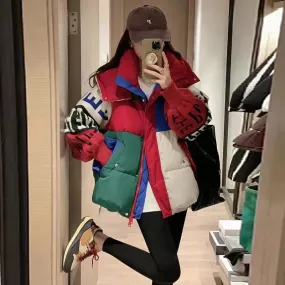 New Fashion Puffer Hooded Jacket Letter Stitching Women's Loose  Winter Coat Thick 90% Duck Down Coat