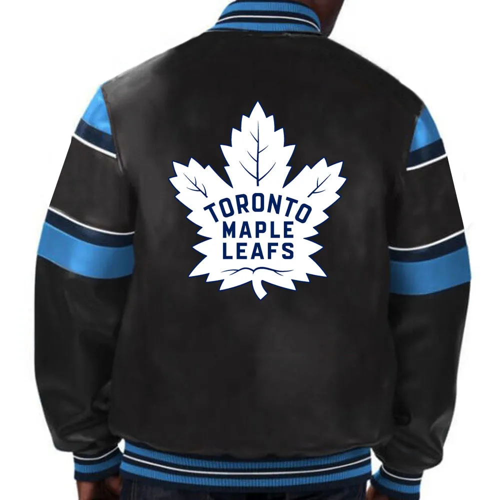 NHL Leather Jacket in Black Representing the Toronto Maple Leafs by TJS