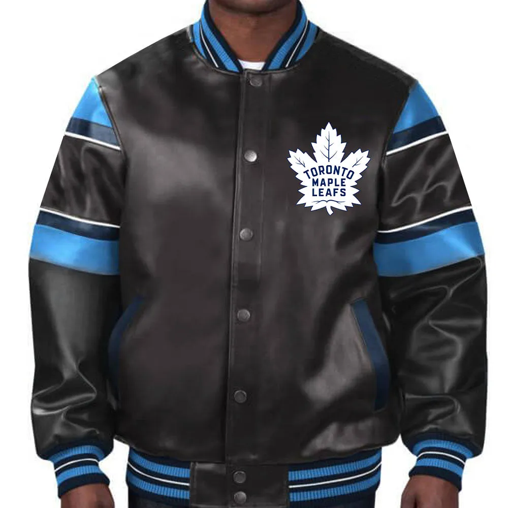 NHL Leather Jacket in Black Representing the Toronto Maple Leafs by TJS
