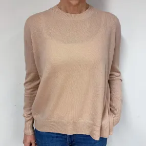 Nude Beige Boxy Cashmere Crew Neck Jumper Medium