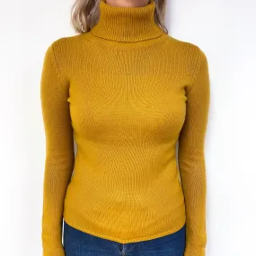 Ochre Yellow Cashmere Polo Neck Jumper Small