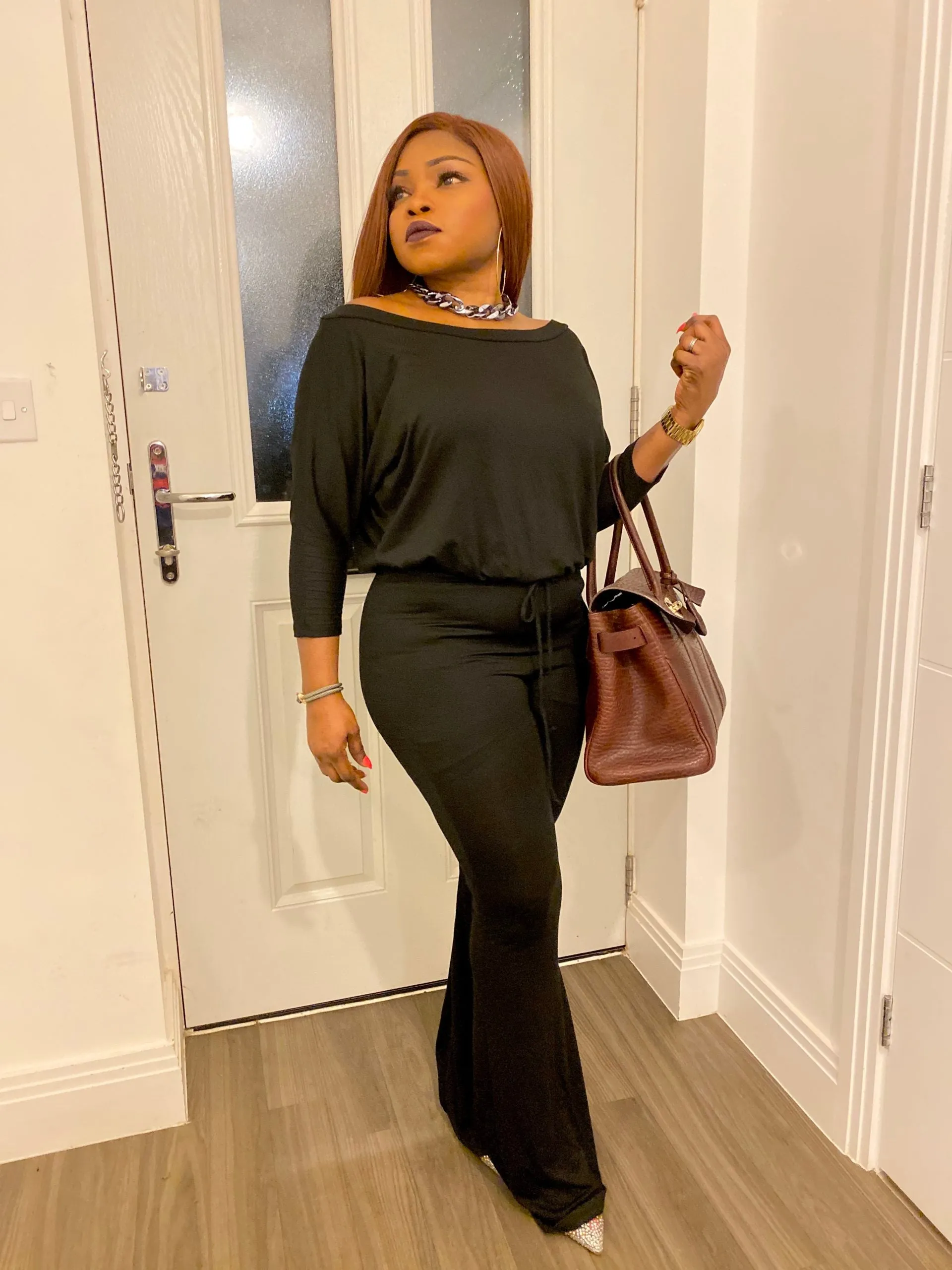 Off Shoulder Solid Jumpsuit In Black