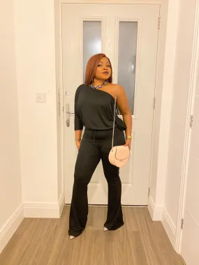 Off Shoulder Solid Jumpsuit In Black