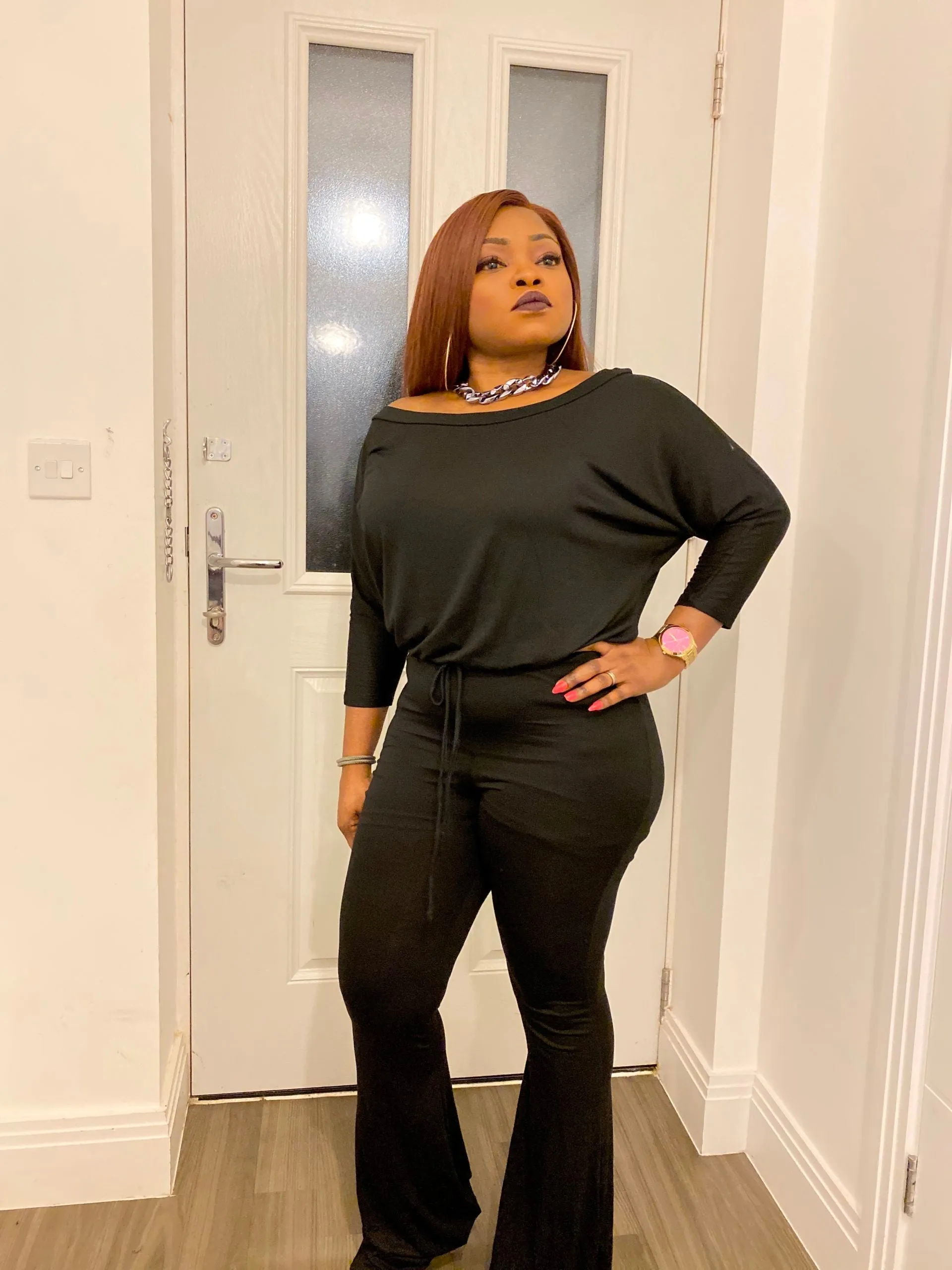 Off Shoulder Solid Jumpsuit In Black