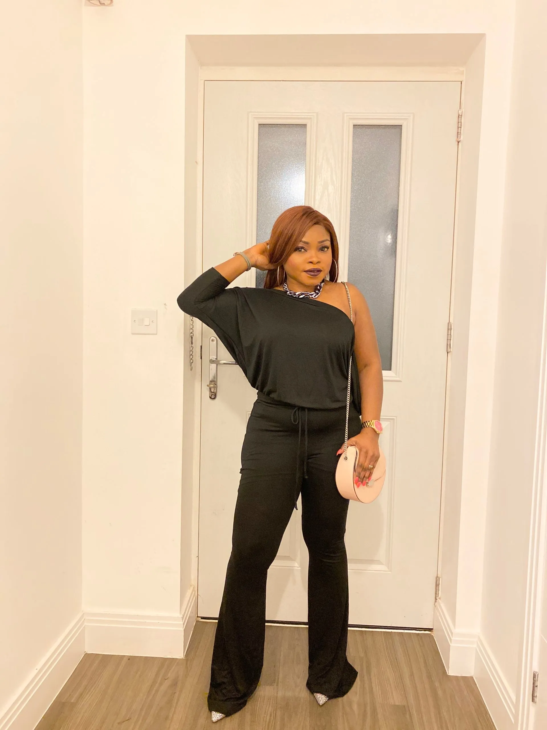 Off Shoulder Solid Jumpsuit In Black