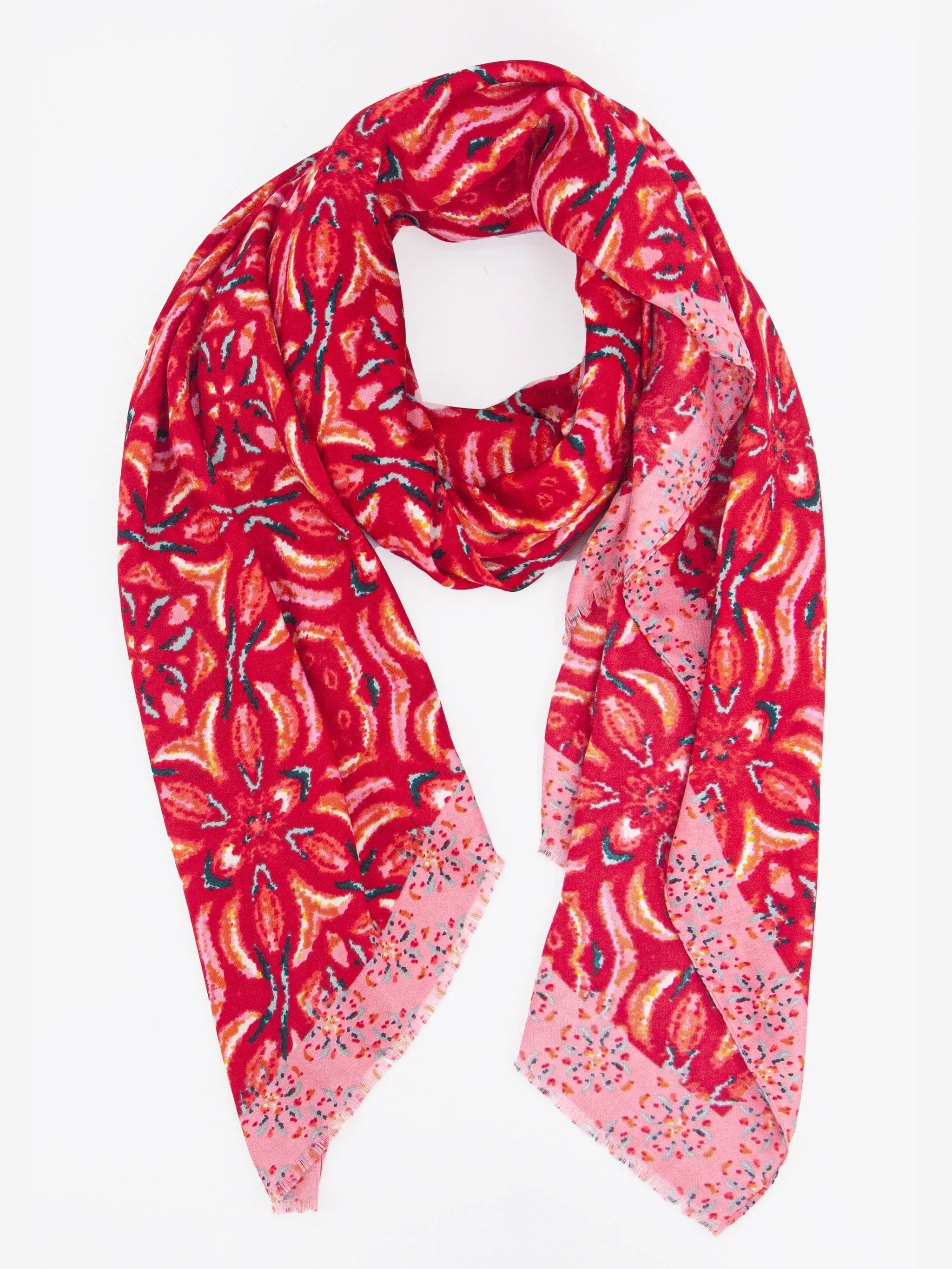 Paulie Lightweight Scarf - Red, Floral Mosaic