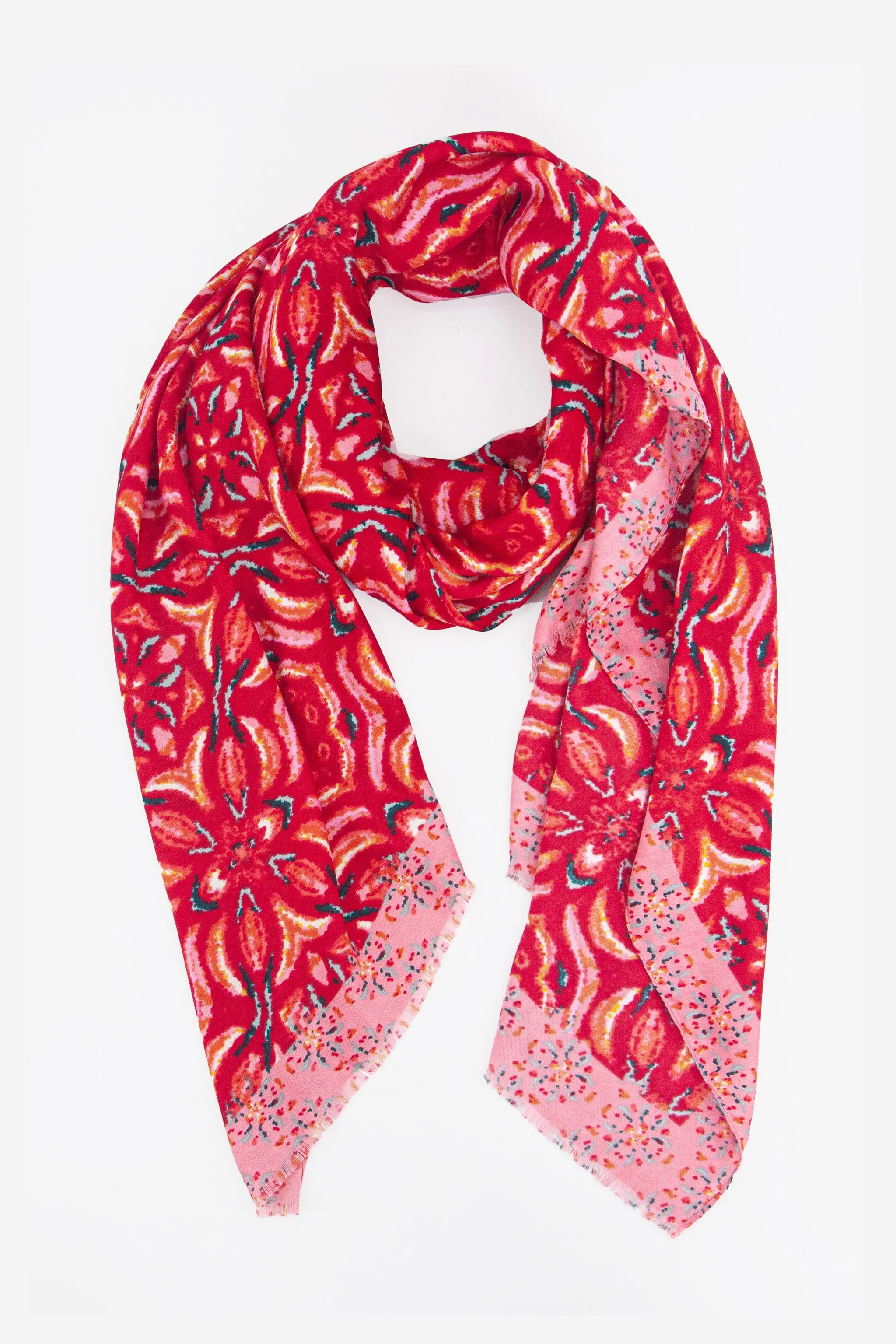 Paulie Lightweight Scarf - Red, Floral Mosaic