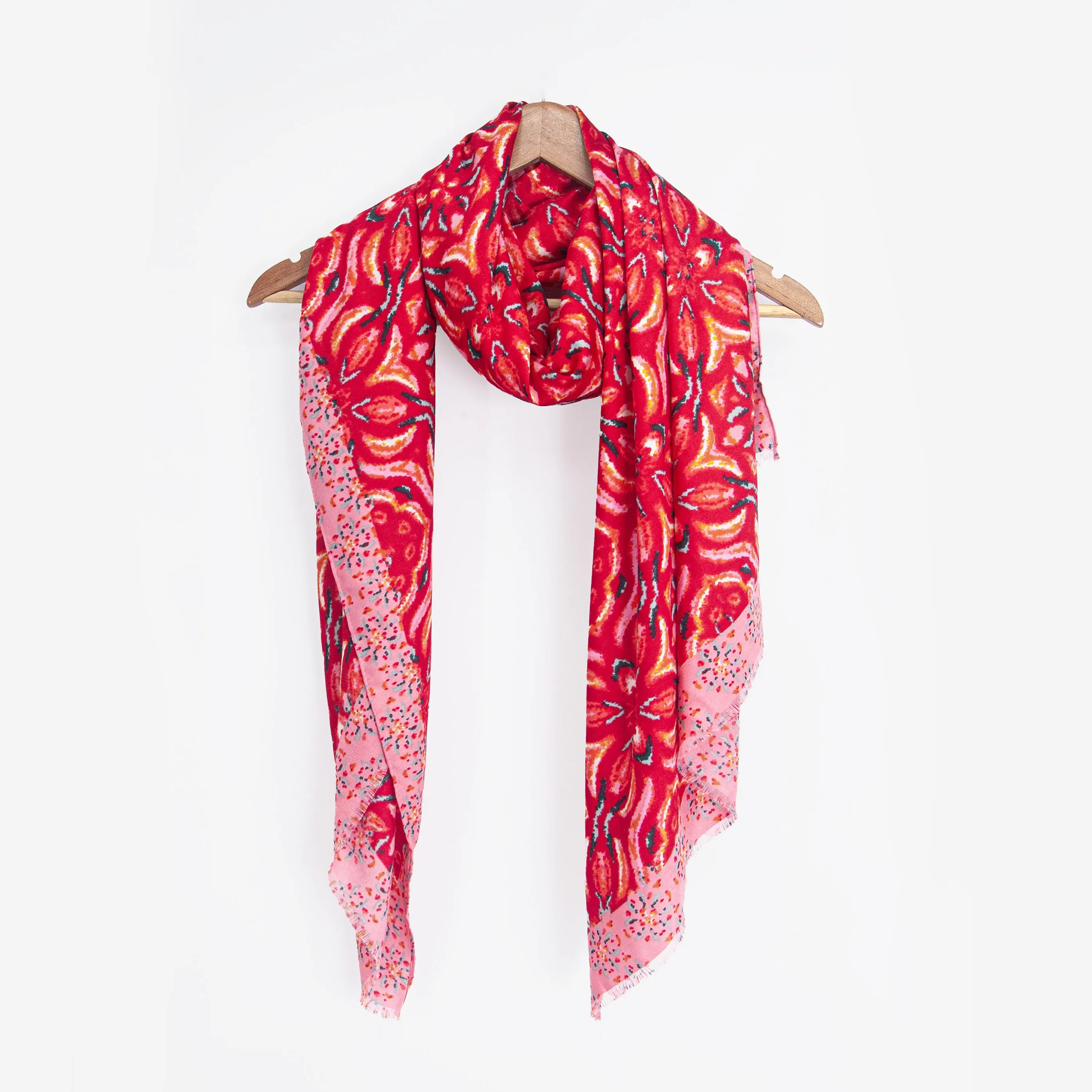Paulie Lightweight Scarf - Red, Floral Mosaic