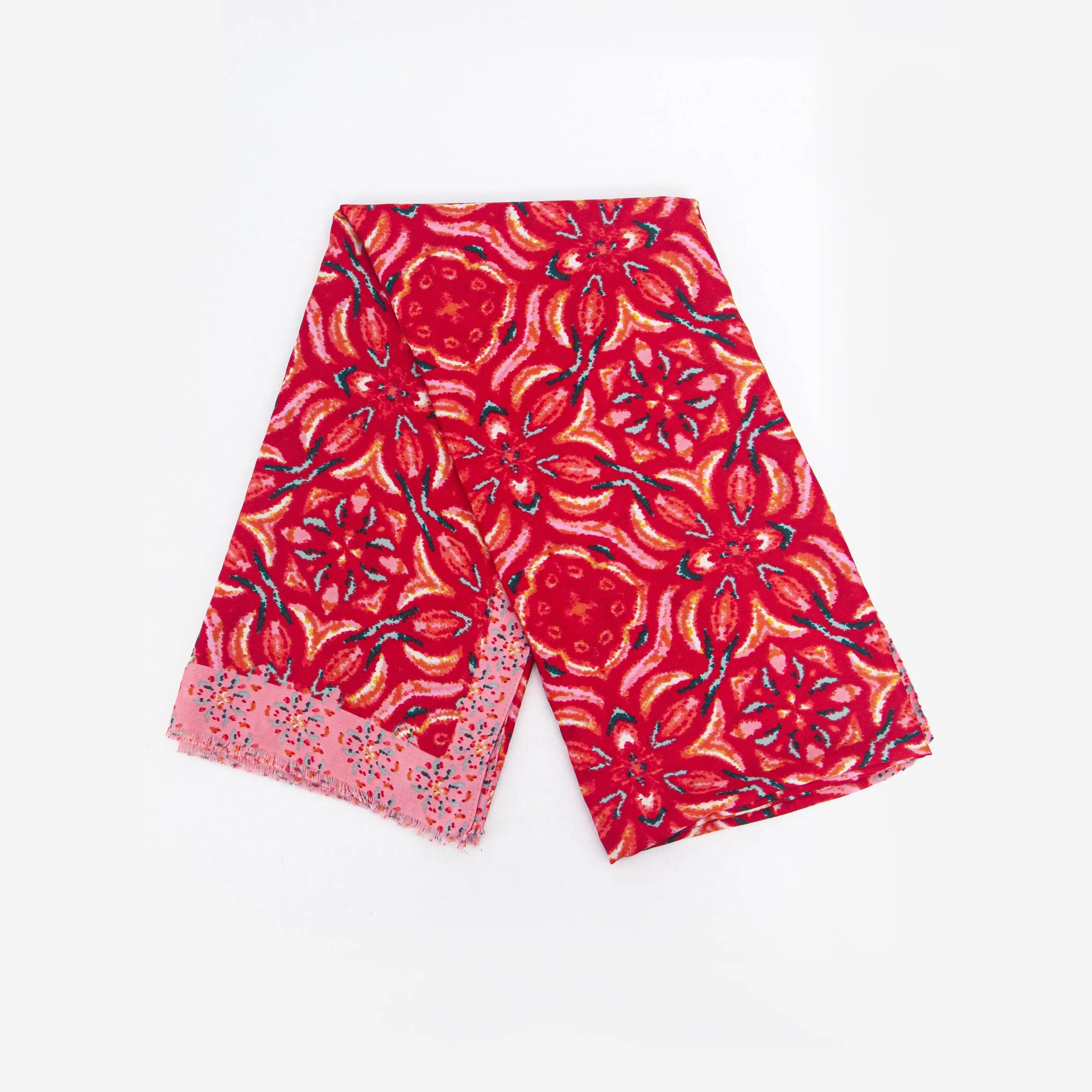 Paulie Lightweight Scarf - Red, Floral Mosaic