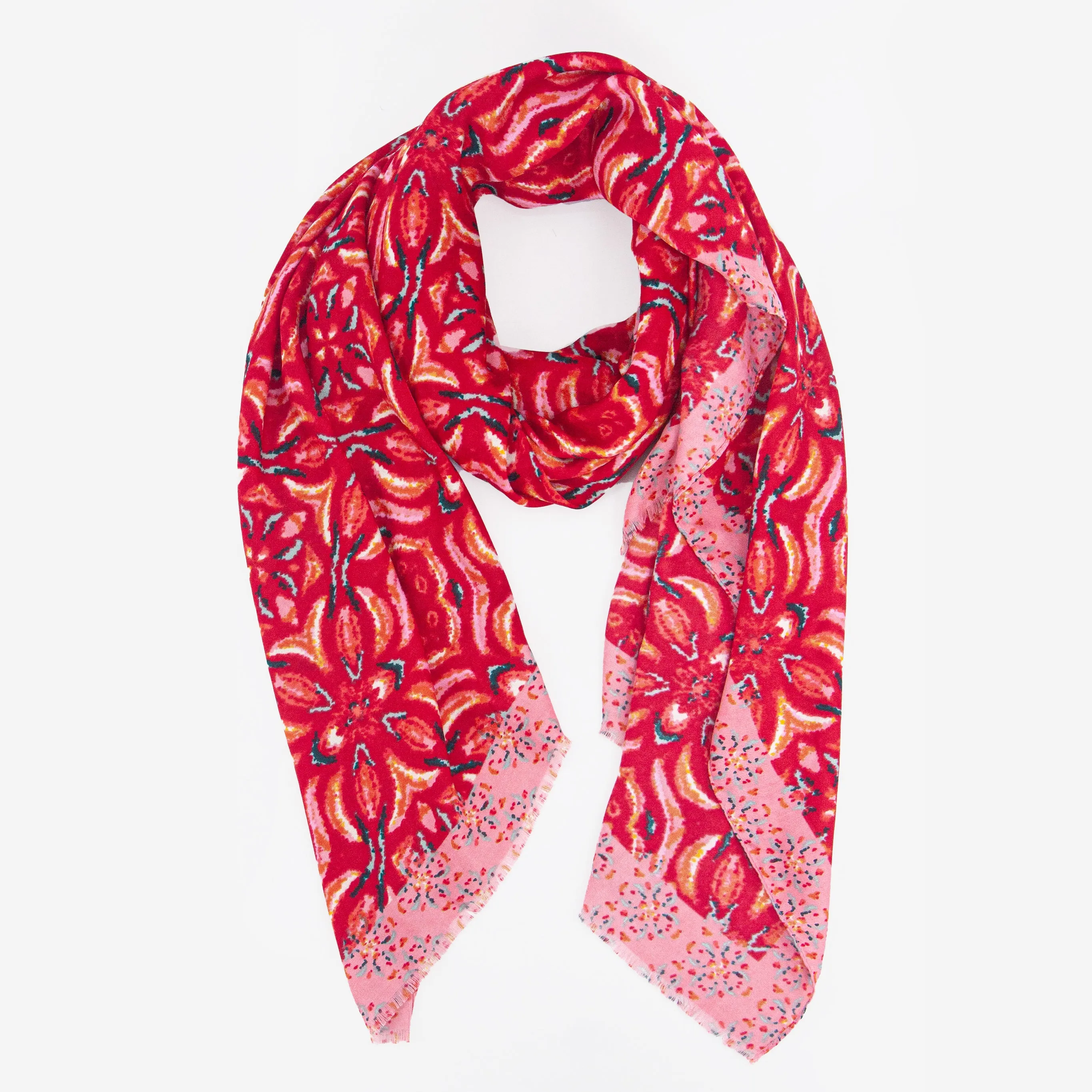 Paulie Lightweight Scarf - Red, Floral Mosaic