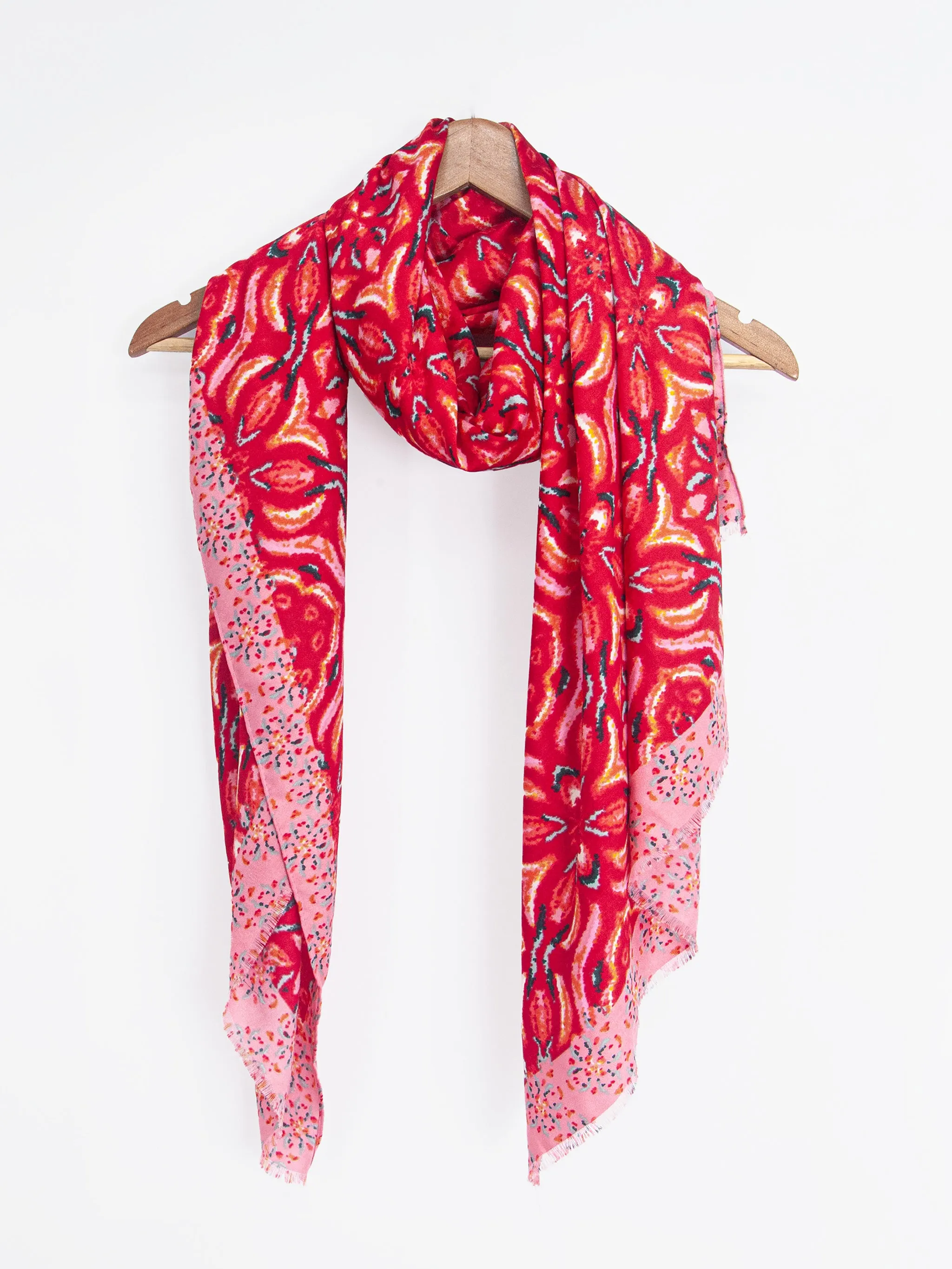 Paulie Lightweight Scarf - Red, Floral Mosaic