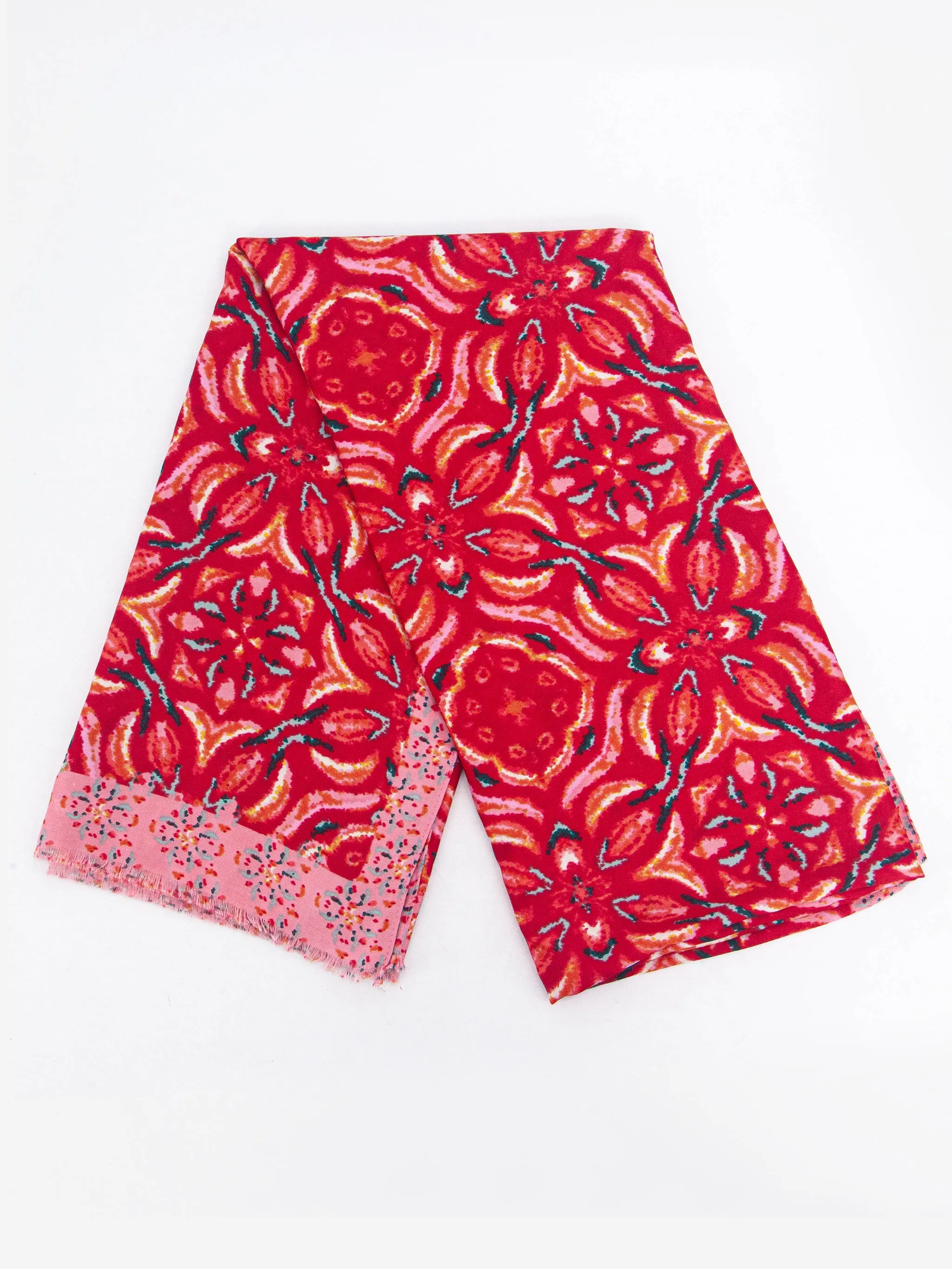 Paulie Lightweight Scarf - Red, Floral Mosaic
