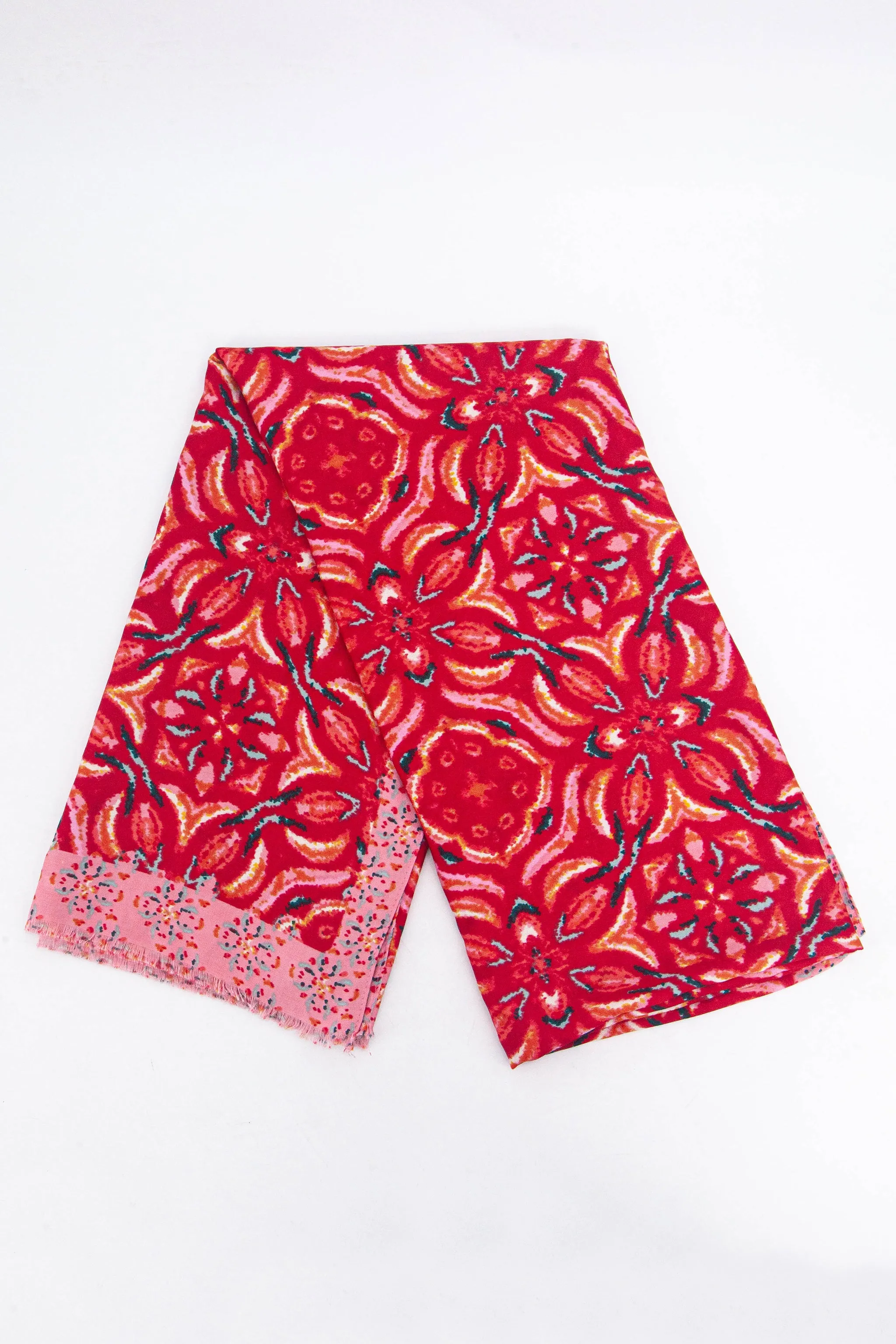 Paulie Lightweight Scarf - Red, Floral Mosaic