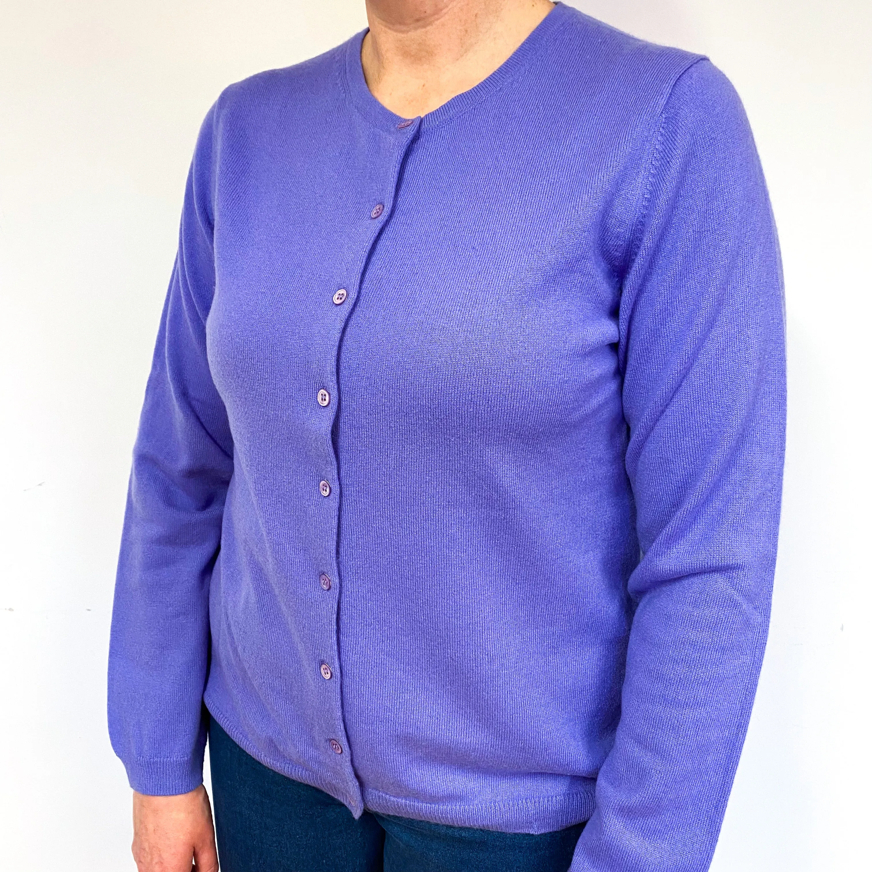 Periwinkle Purple Cashmere Crew Neck Cardigan Large