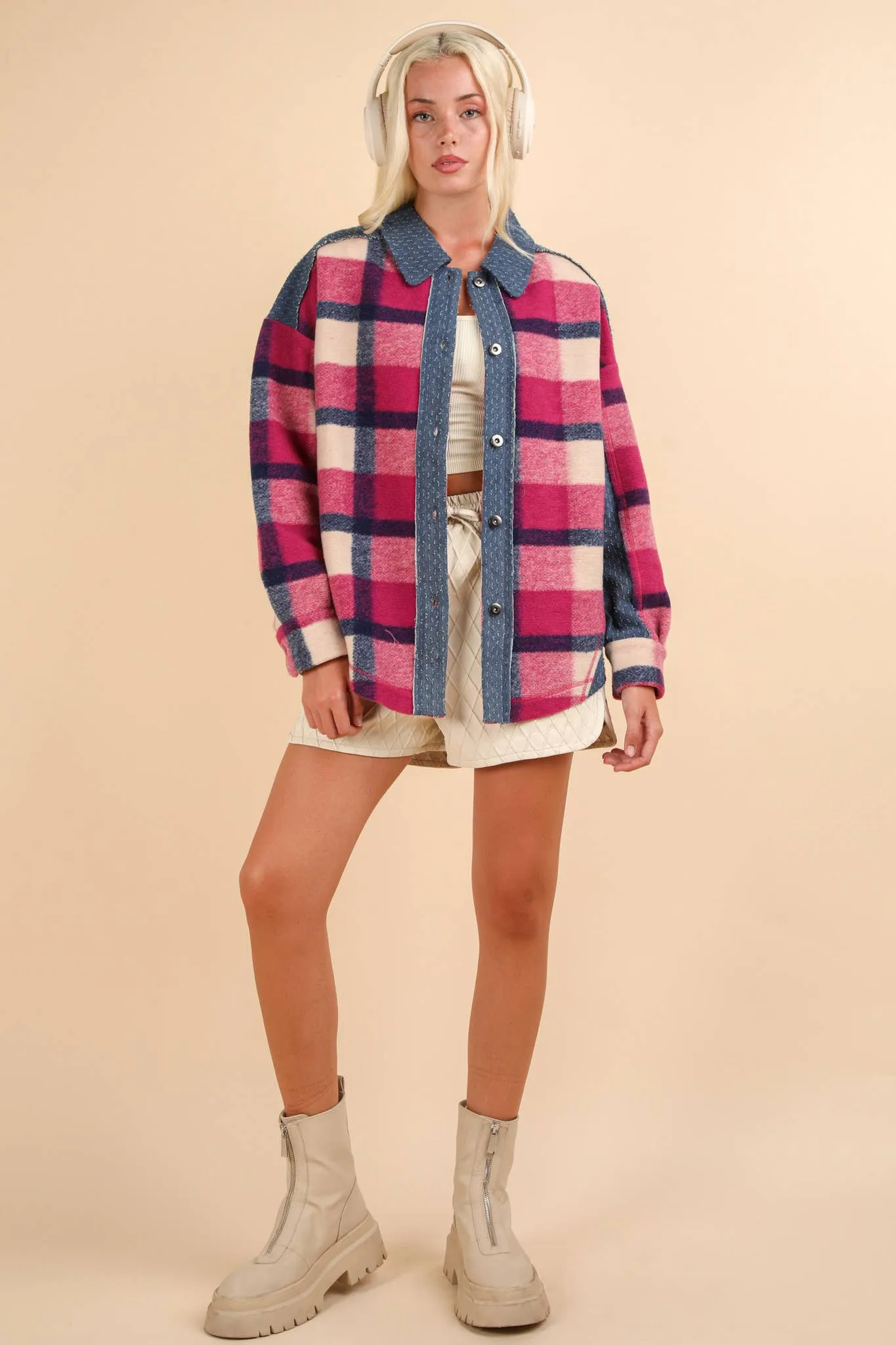 Pinky Plaid Shacket - Very J