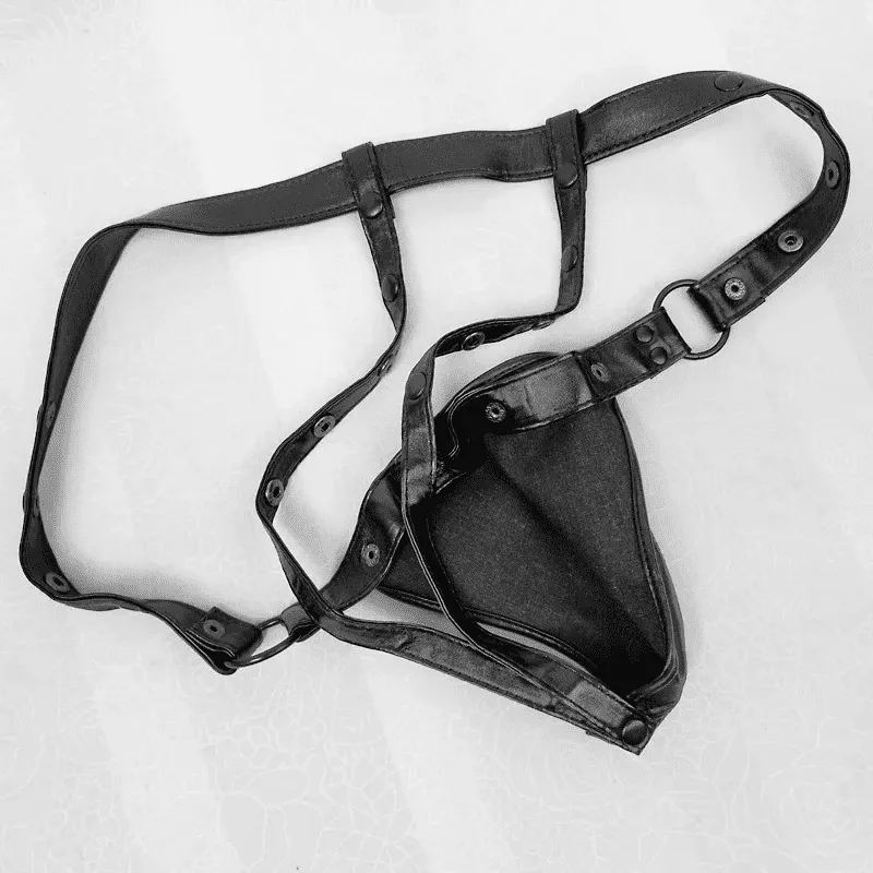 PU Leather Men's Underwear / Sexy Black Lingerie with Rivets