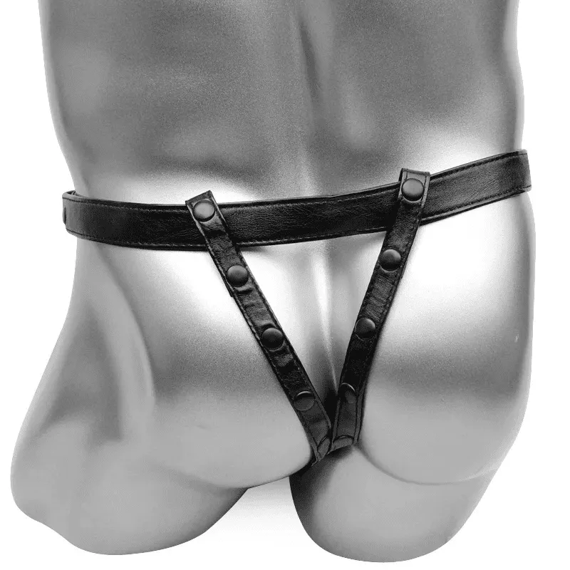 PU Leather Men's Underwear / Sexy Black Lingerie with Rivets