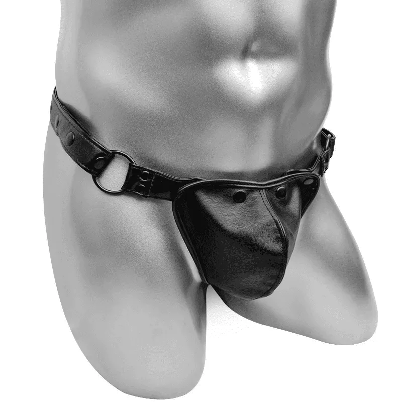 PU Leather Men's Underwear / Sexy Black Lingerie with Rivets