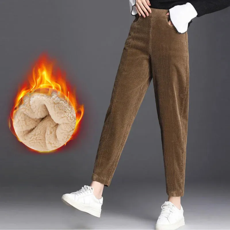 Purpdrank Women Corduroy Warm Pants Thick Plush Casual Pants Autumn Winter Leggings High Waist Harem Pants Trousers