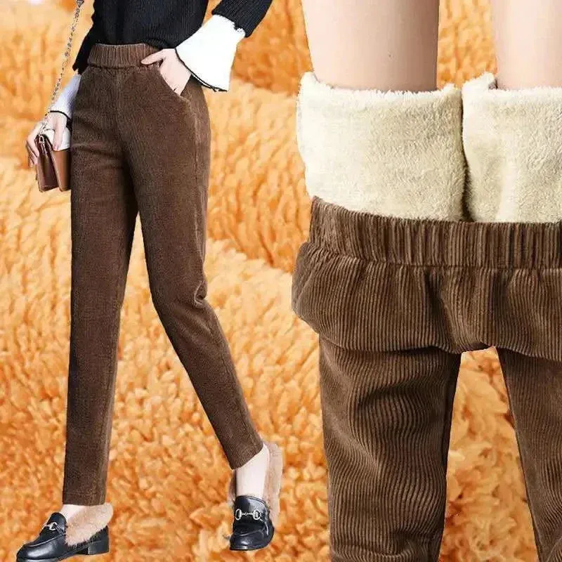 Purpdrank Women Corduroy Warm Pants Thick Plush Casual Pants Autumn Winter Leggings High Waist Harem Pants Trousers