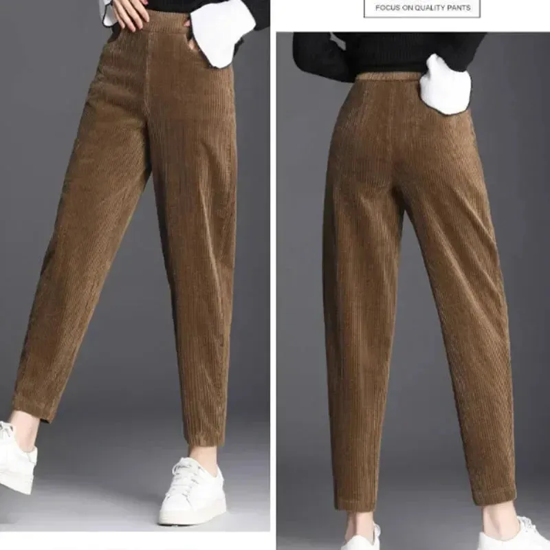 Purpdrank Women Corduroy Warm Pants Thick Plush Casual Pants Autumn Winter Leggings High Waist Harem Pants Trousers