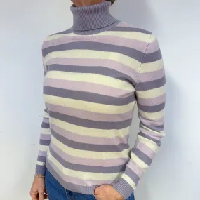 Purple Striped Cashmere Polo Neck Jumper Medium