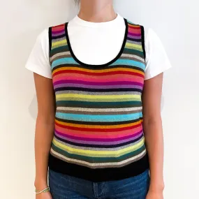 Rainbow Striped Cashmere Scoop Neck Sleeveless Jumper Small