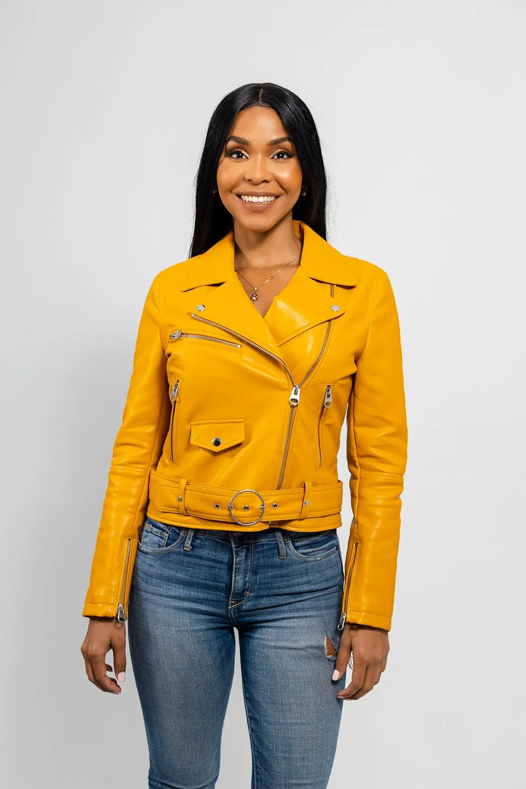 Remy Women's Vegan Faux Leather Jacket Mustard (POS)