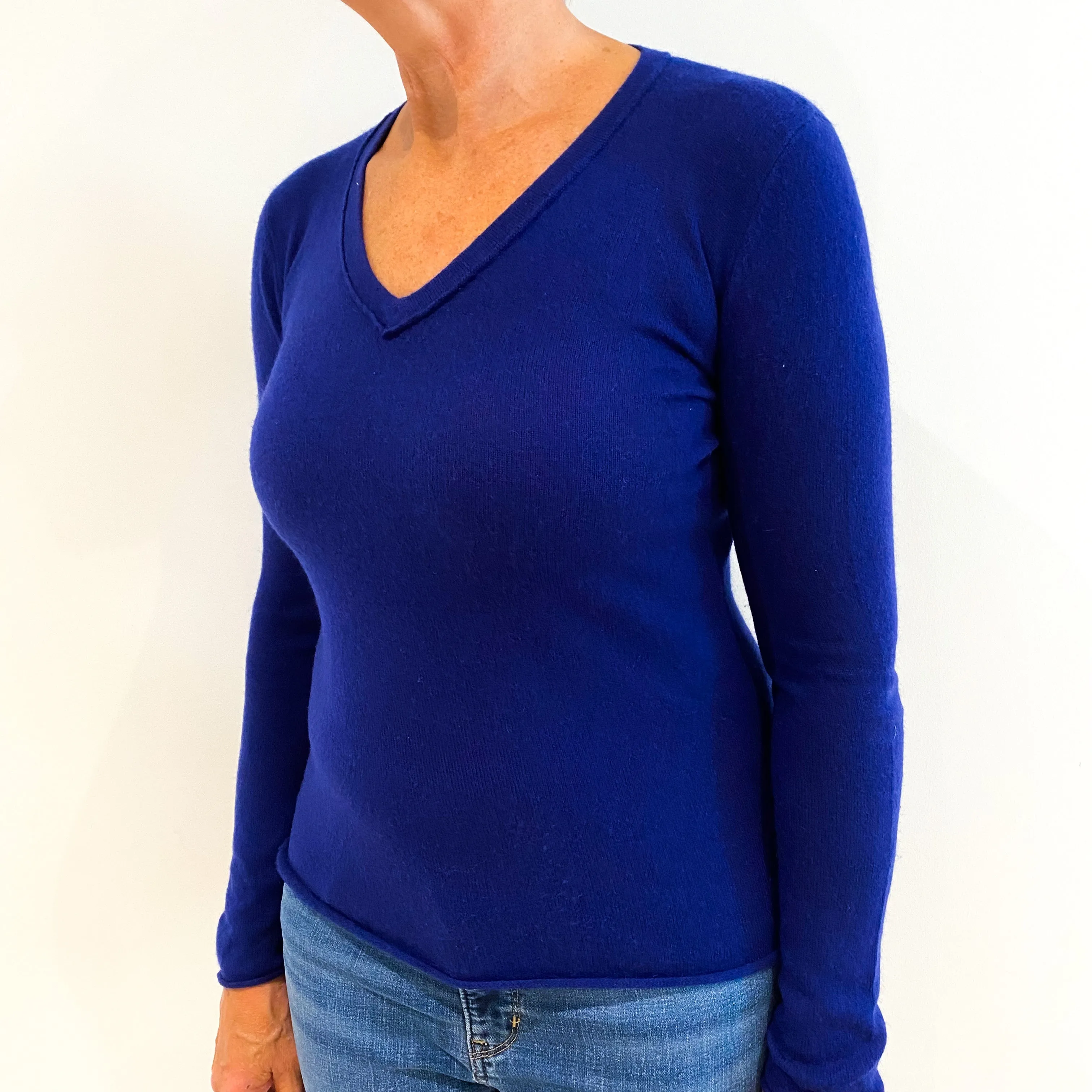 Royal Blue Cashmere V-Neck Jumper Medium