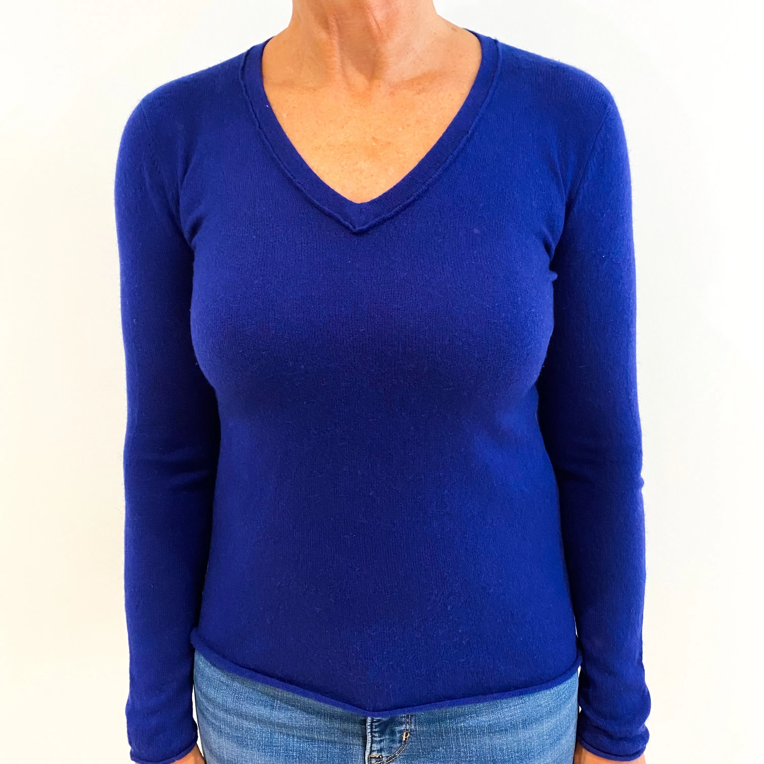 Royal Blue Cashmere V-Neck Jumper Medium