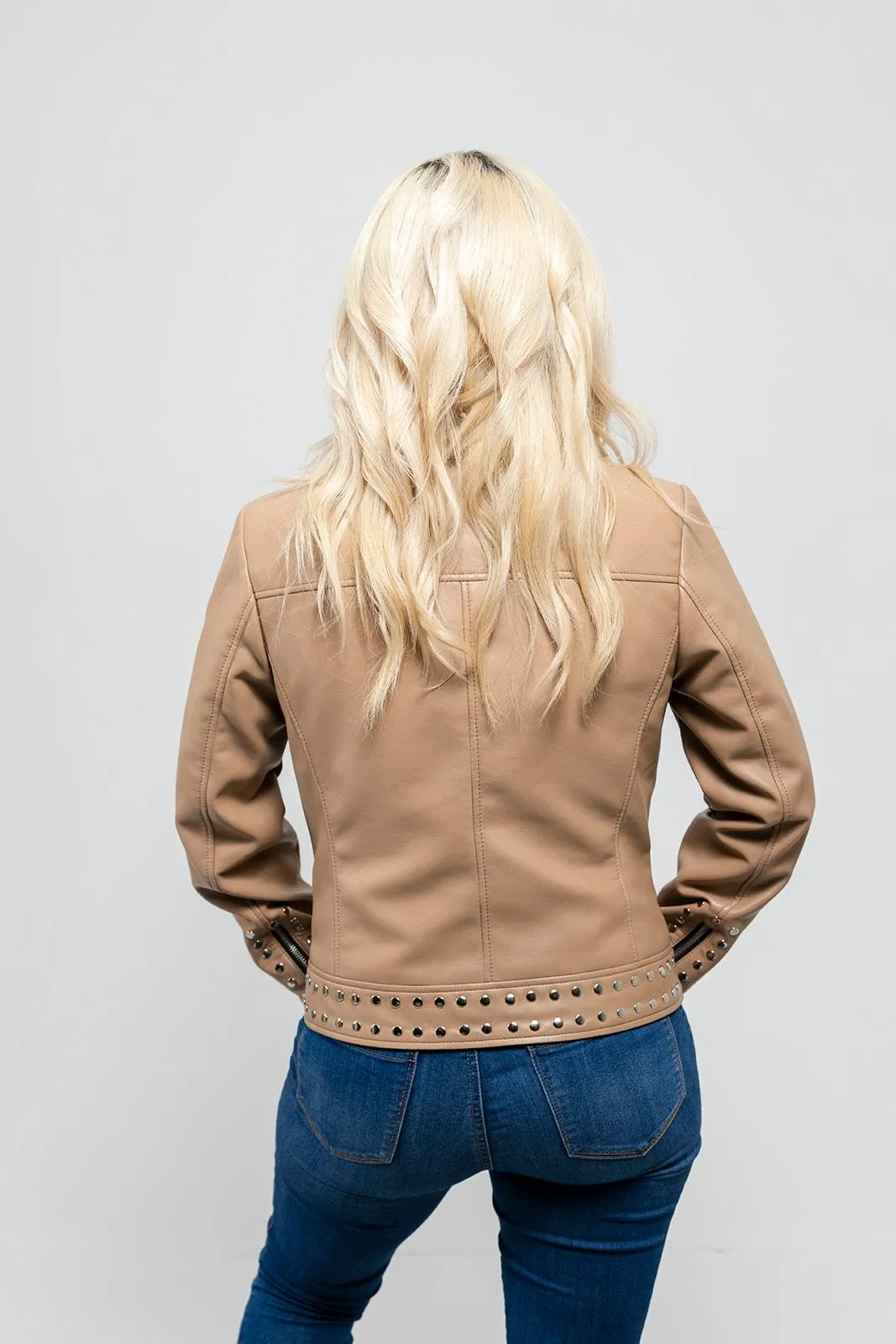 Sandy Women's Vegan Faux Leather Jacket Beige (POS)