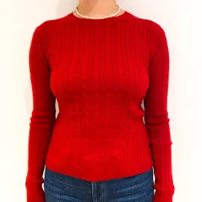 Scarlet Red Cable Knit Cashmere Crew Neck Jumper Small