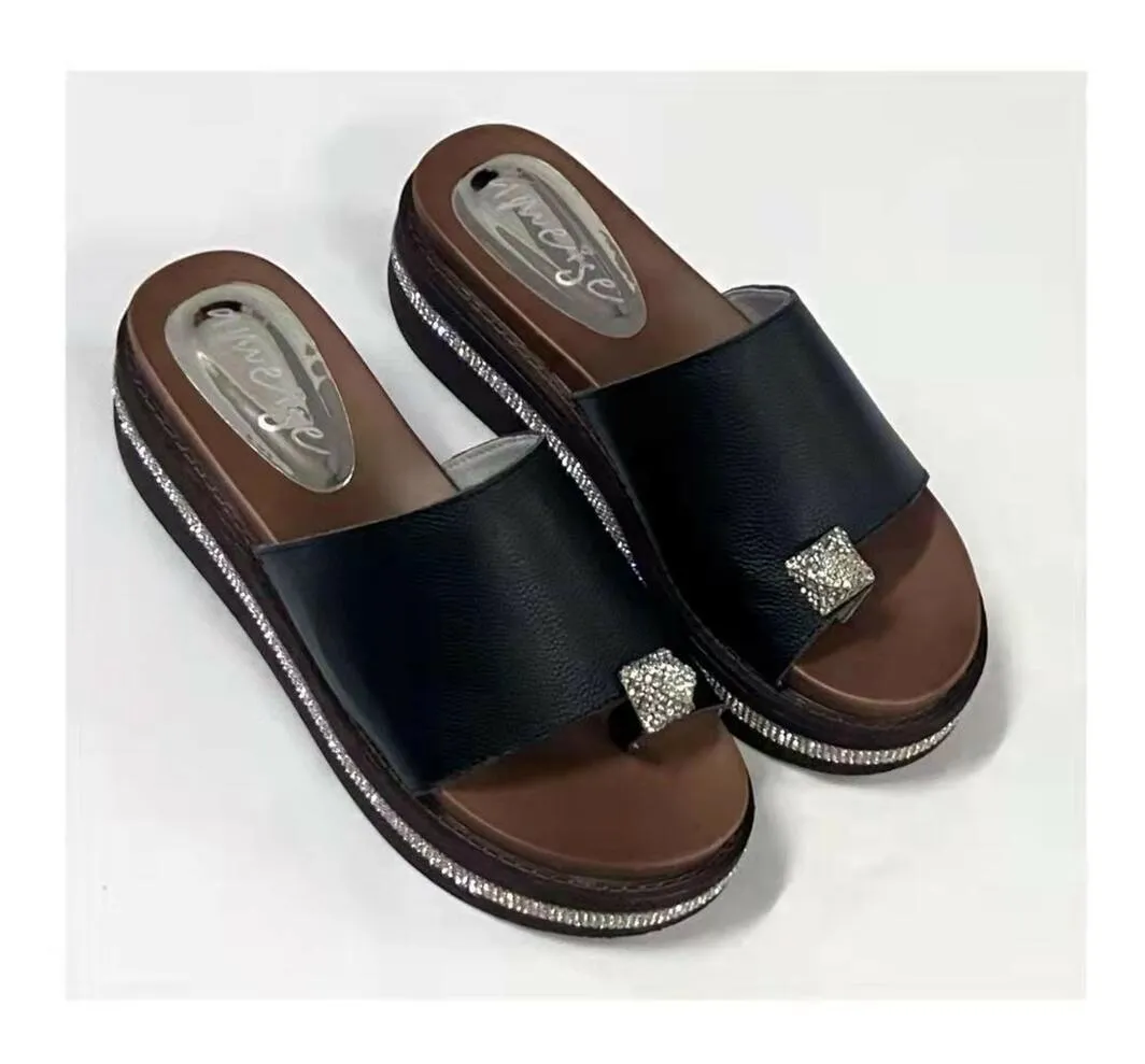 Shine Leather Slides