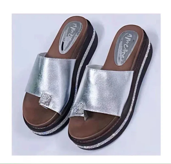Shine Leather Slides