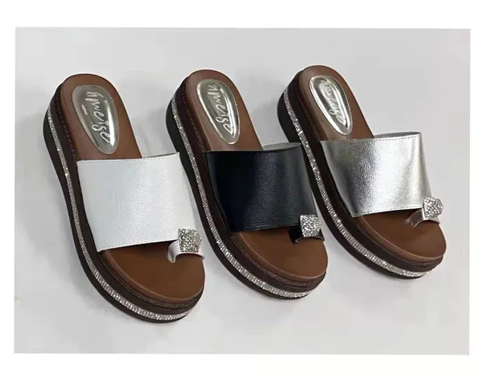Shine Leather Slides