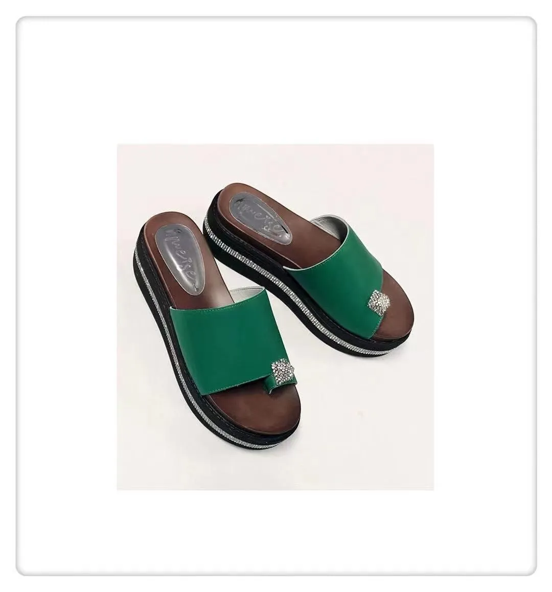 Shine Leather Slides