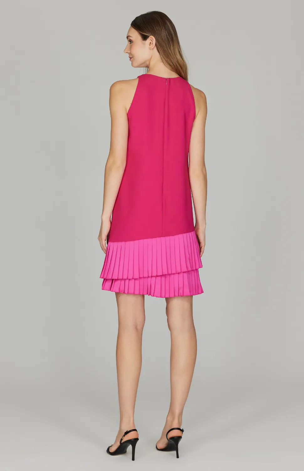 Sleeveless Short Dress w/ Layered Pleating