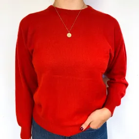 Slouchy Scarlet Red Cashmere Crew Neck Jumper Small