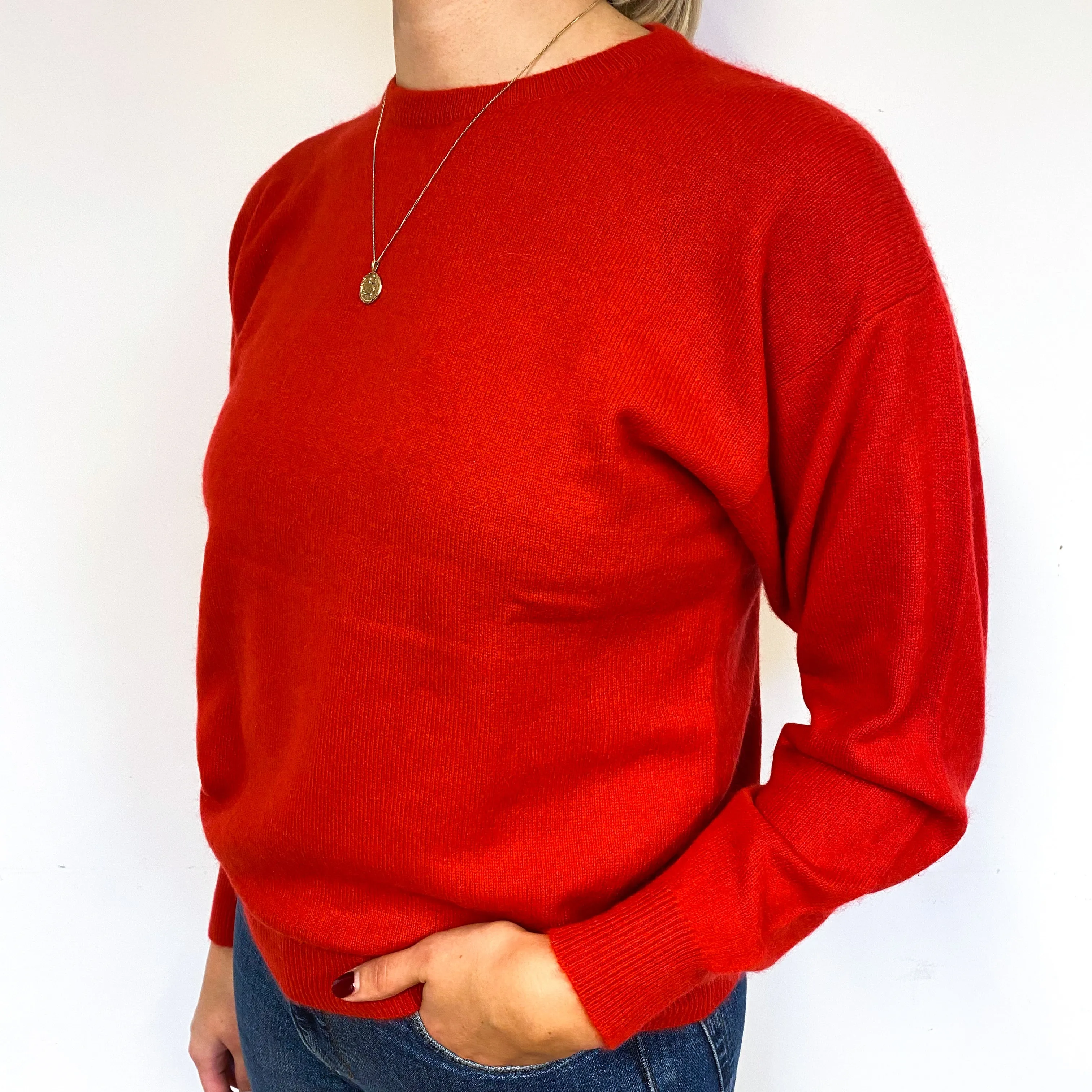 Slouchy Scarlet Red Cashmere Crew Neck Jumper Small