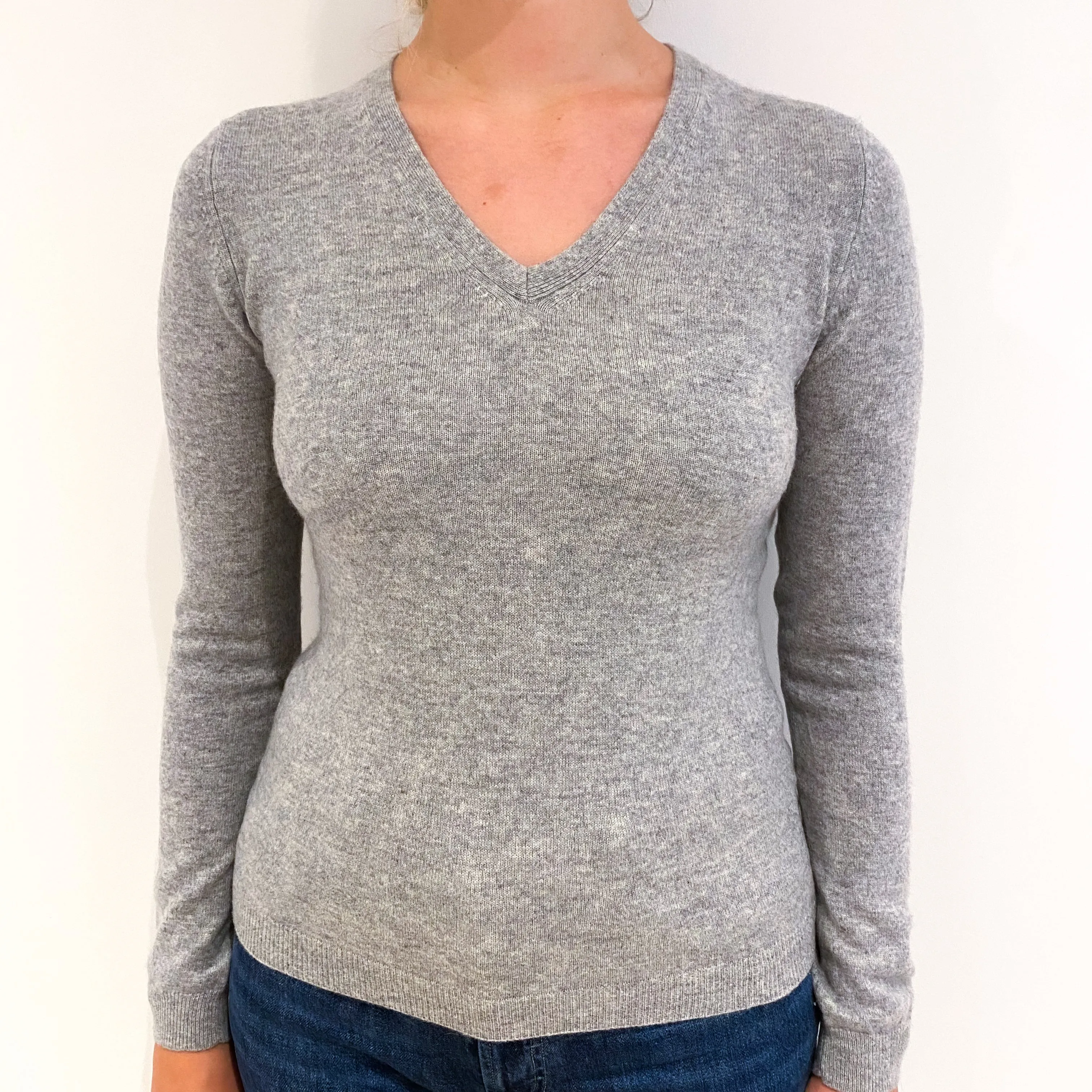 Smoke Gray Cashmere V-Neck Jumper Small
