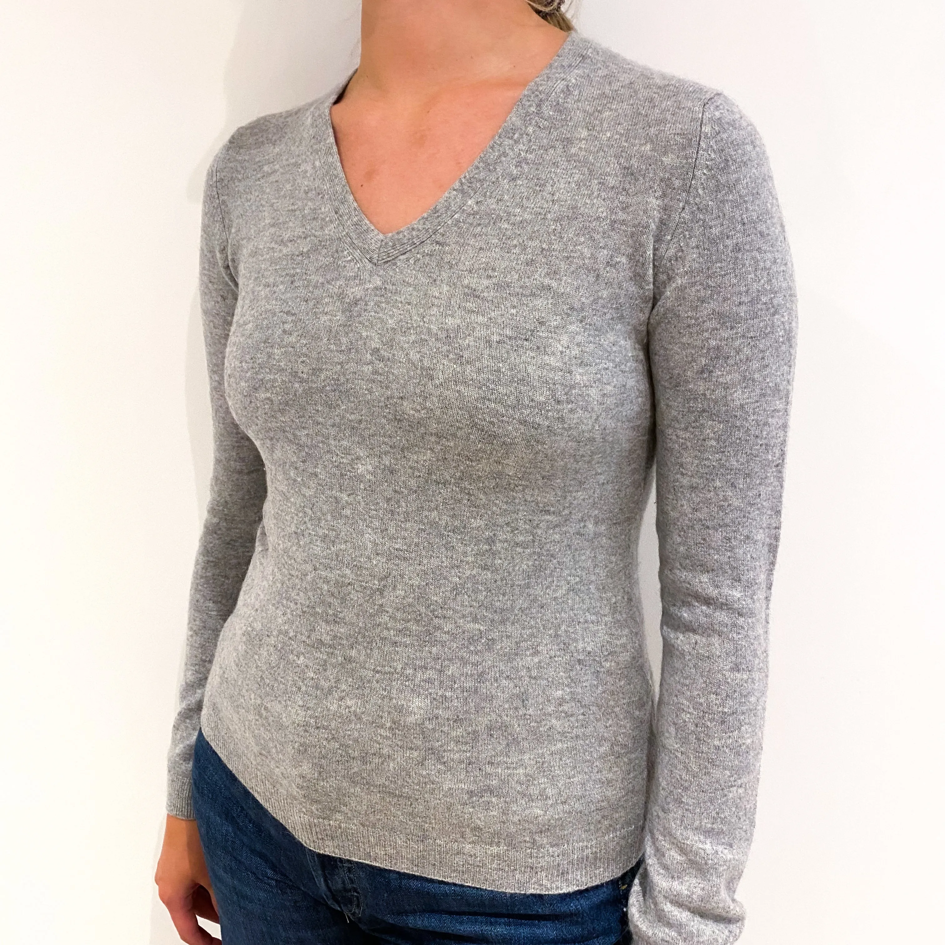 Smoke Gray Cashmere V-Neck Jumper Small
