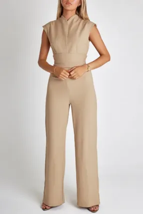 Spring New Women's Long Jumpsuit – Elegant V-Neck, High-Waist Belt, Straight Wide-Leg, Casual Holiday Style Jumpsuit