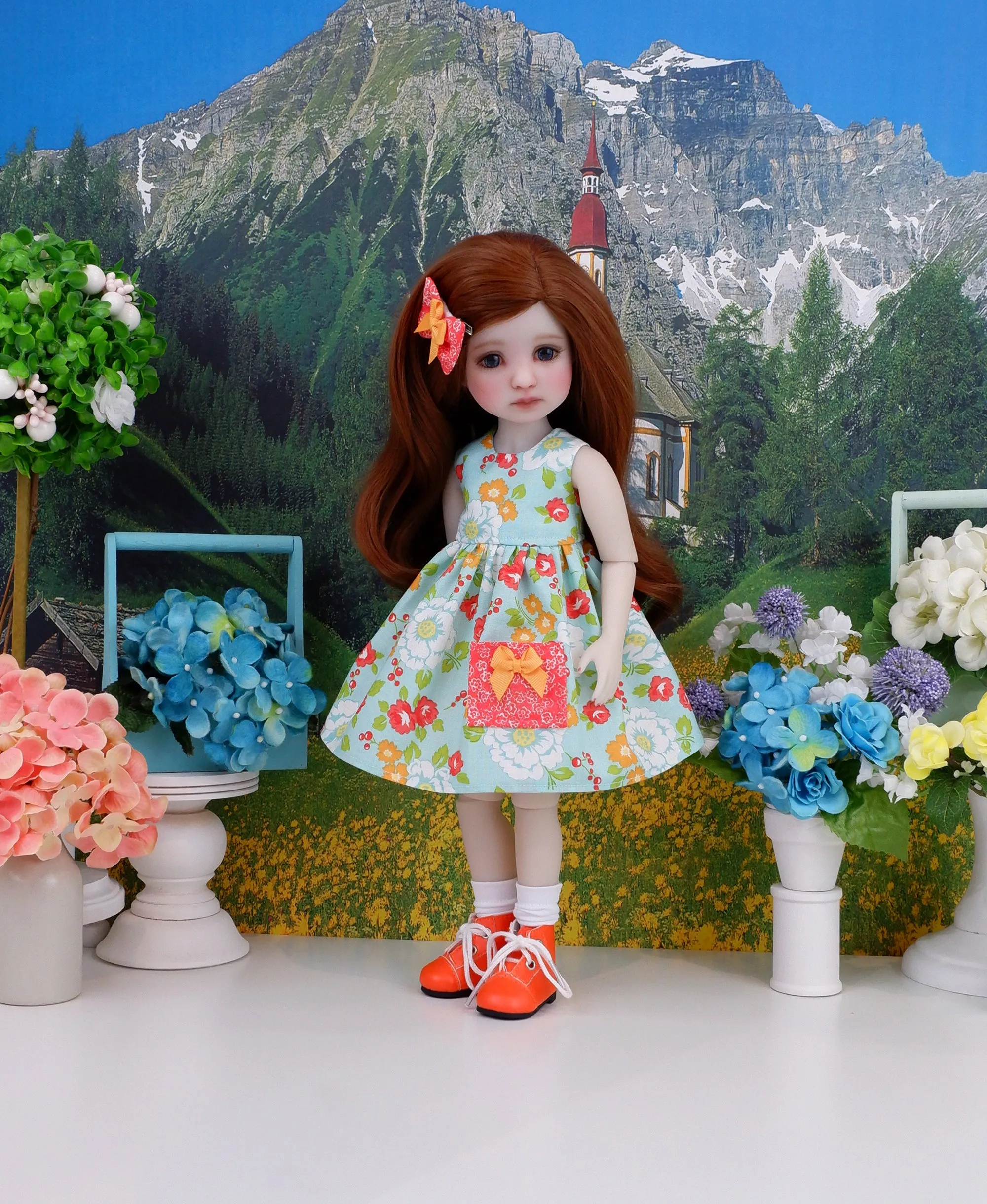 Spring Wildflowers - dress with sweater & boots for Ruby Red Fashion Friends doll