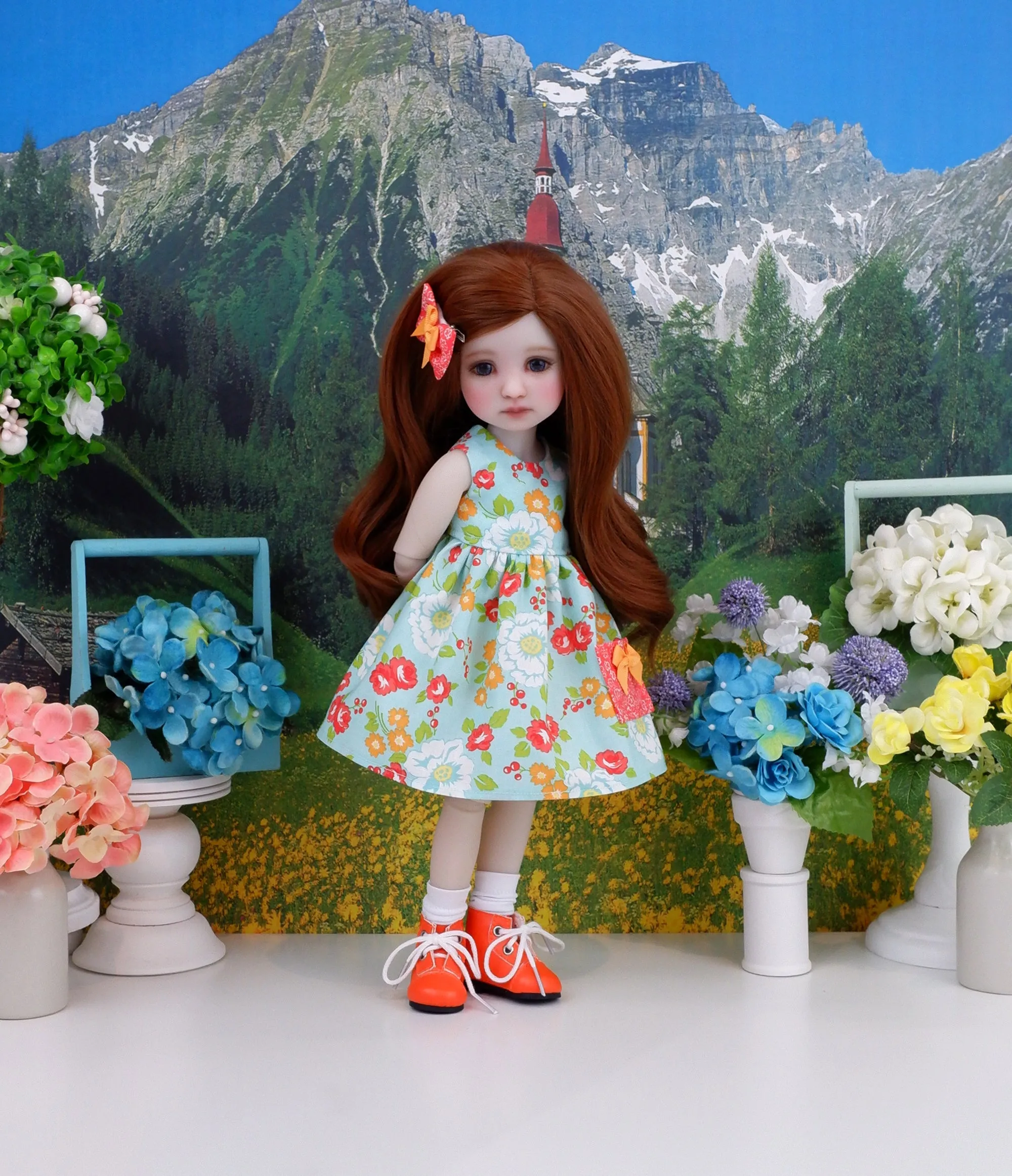 Spring Wildflowers - dress with sweater & boots for Ruby Red Fashion Friends doll