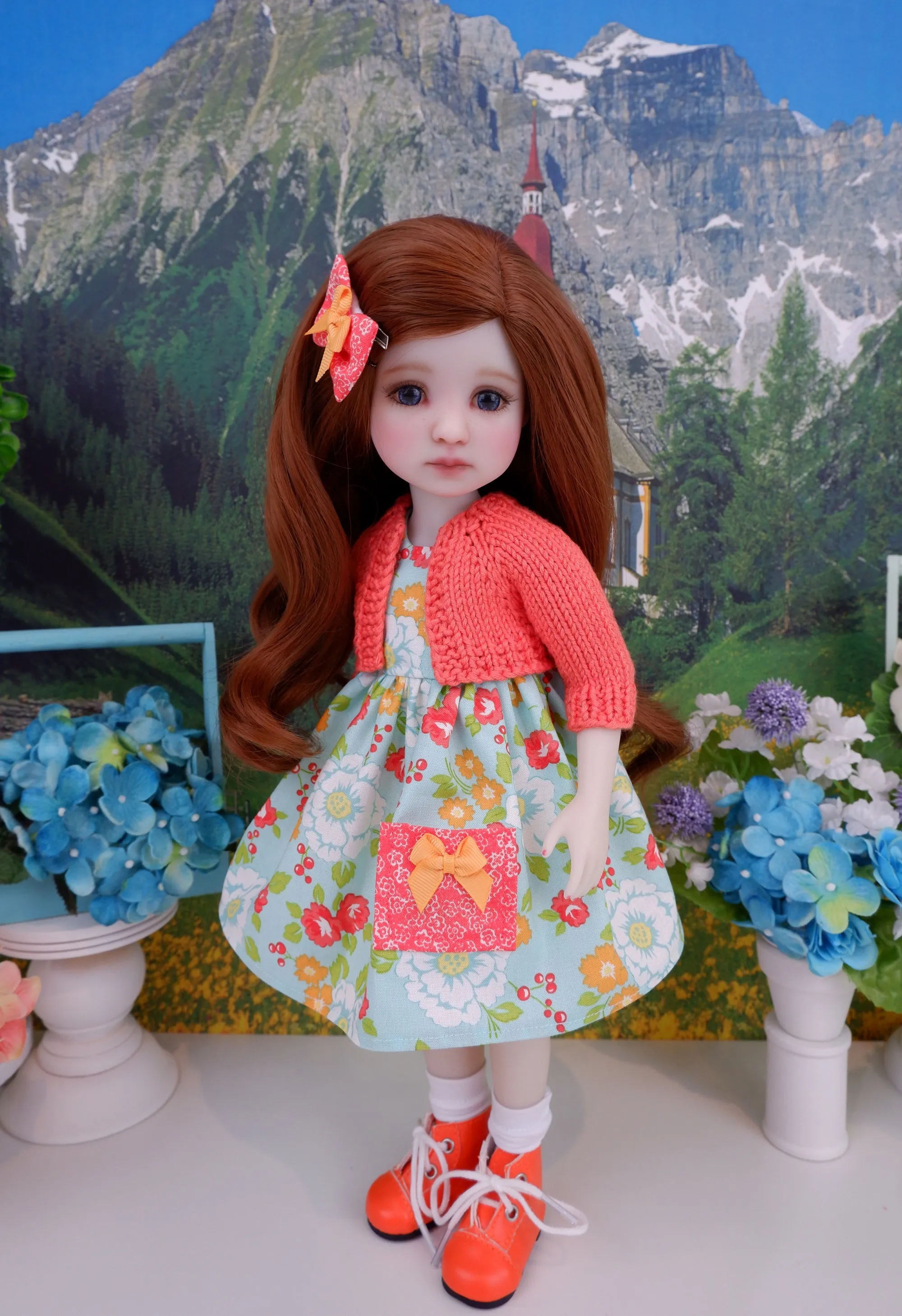 Spring Wildflowers - dress with sweater & boots for Ruby Red Fashion Friends doll