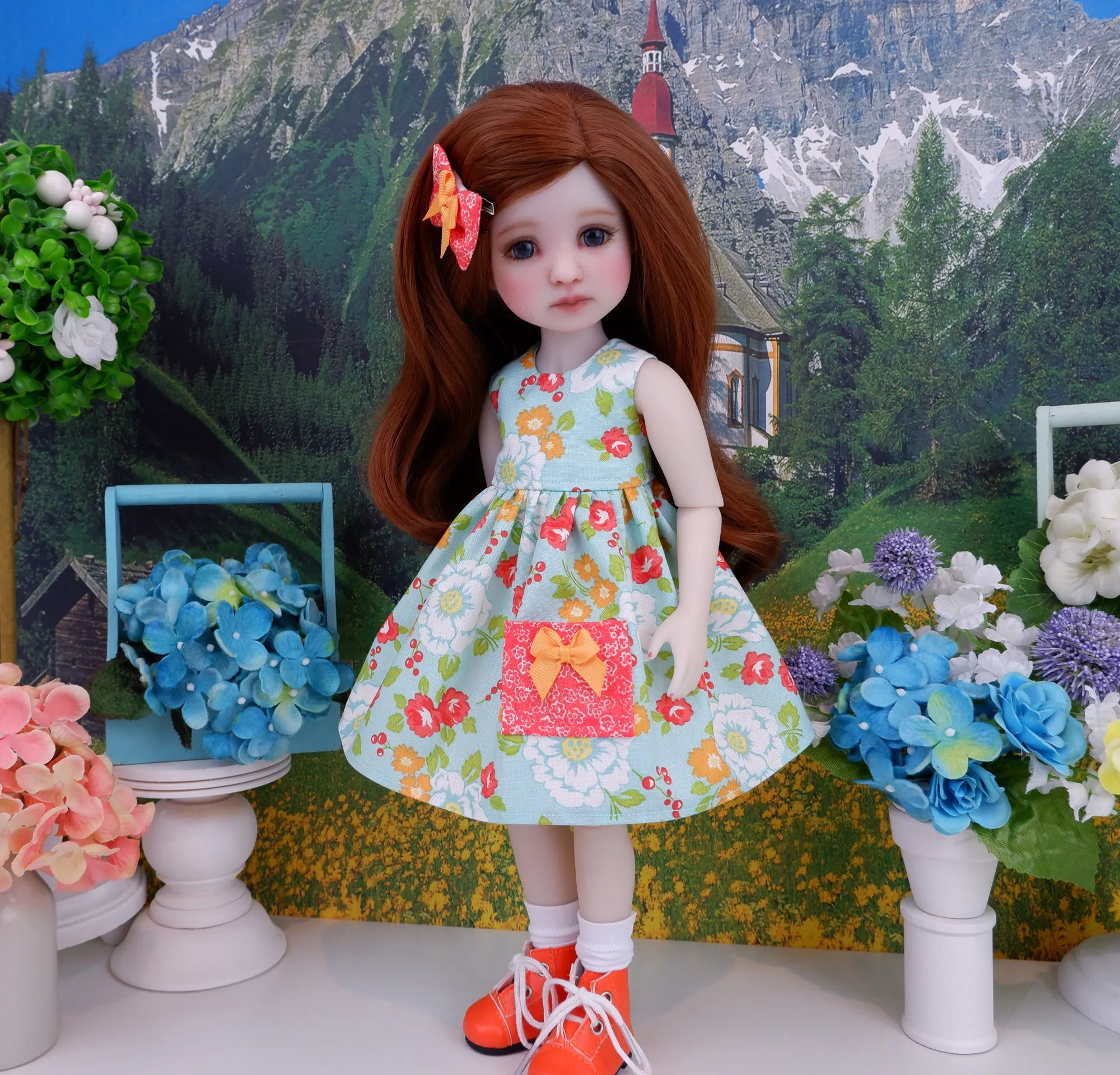 Spring Wildflowers - dress with sweater & boots for Ruby Red Fashion Friends doll